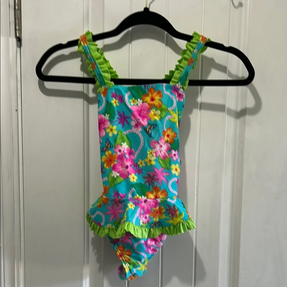 Hula Star Blue and Green One Piece Swimsuit with Tropical Flair